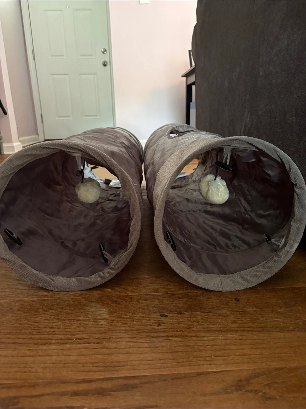 2 Gray Tunnel Cat Toys - Soft Play Tube for Pets